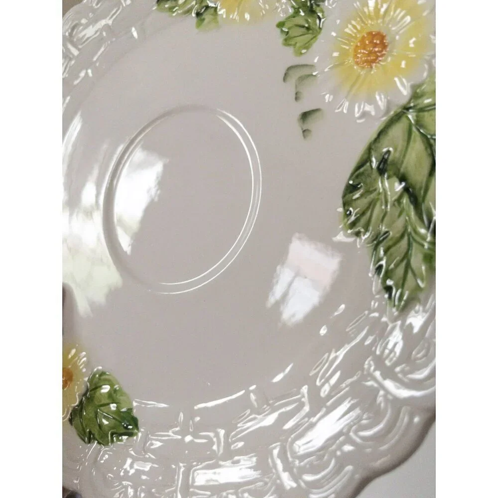 Lefton Set Of 6 Vintage Ceramic Floral-Embossed Saucer Plates